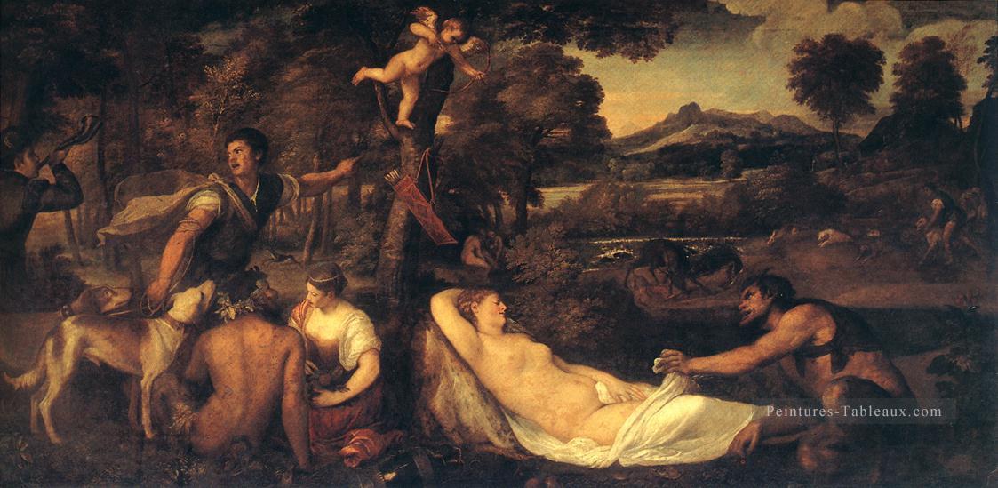 Jupiter et Anthiope Pardo Venus Tiziano Titien Peintures à l'huile